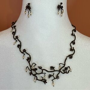 🌸Michael Michaud Cherry Blossom Branches Bronze & Pearls Necklace & Earrings Set